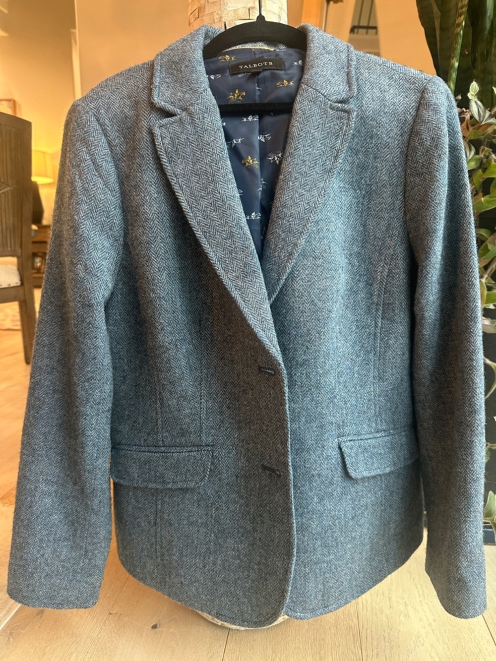 Talbots Grey Herringbone Wool-Blend Blazer